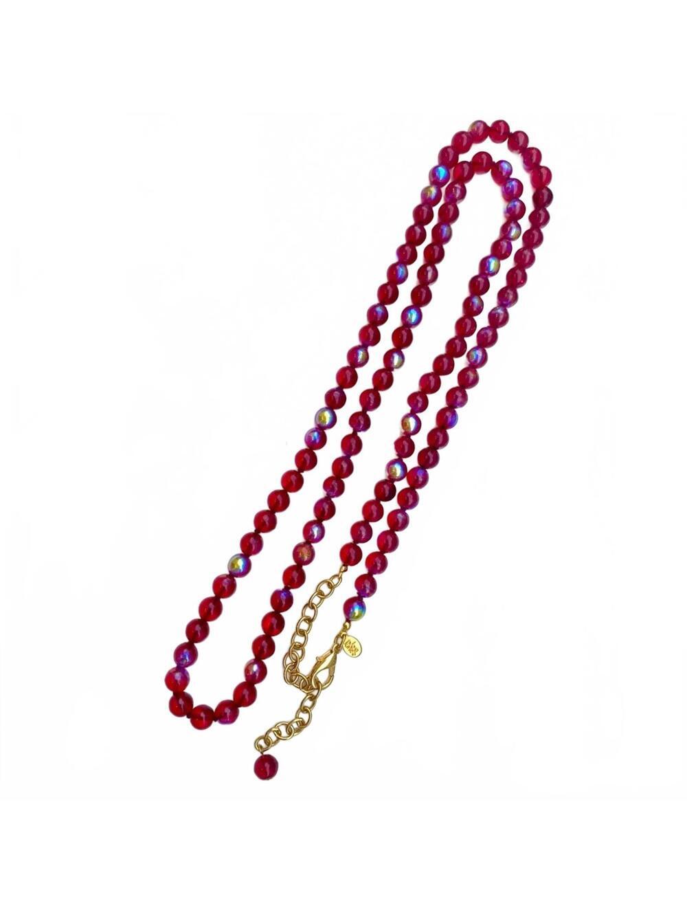 Joan Rivers Ruby Red AB Glass Bead Necklace Gold Tone 30" - Picture 3 of 7
